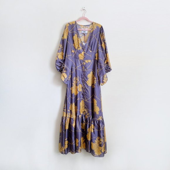 ⚡️SOLD⚡️ nwt evi grintela silk floral politness maxi dress - size large - Picture 3 of 14